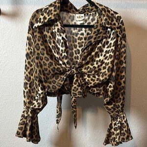 SAM U.S.A. Leopard Print Tie-Front Blouse (RSB #8/Bin 3) EUC PTP 21